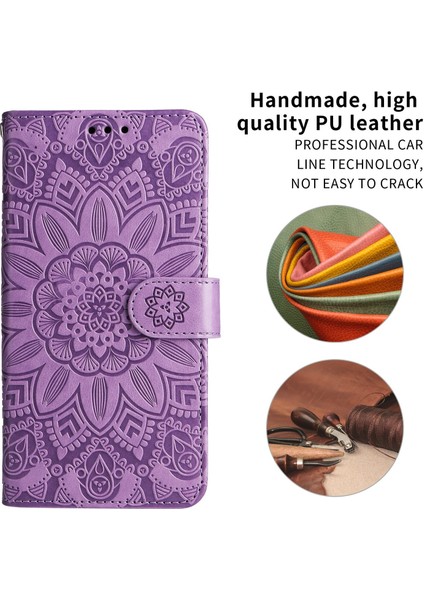 iPhone 13 Pro Max ile Uyumlu Sunflower Kabartmalı Pu Deri Cüzdan Kılıf Kart Yuvaları ve Kickstand ile Çevirmeli Koruyucu Telefon Kapağı (Yurt Dışından)