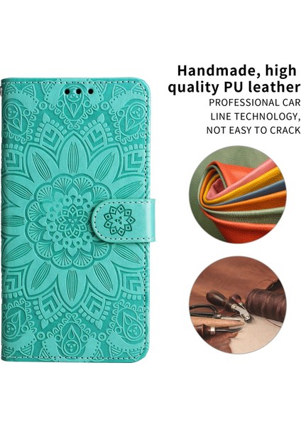 iPhone 13 Pro Max ile Uyumlu Sunflower Kabartmalı Pu Deri Cüzdan Kılıf Kart Yuvaları ve Kickstand ile Çevirmeli Koruyucu Telefon Kapağı (Yurt Dışından)
