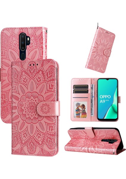 Yihang Boutique Oppo A9 2020/A5 2020 ile Uyumlu Sunflower Kabartmalı Pu Deri Cüzdan Kılıf Kart Yuvaları ve Kickstand ile Çevirmeli Koruyucu Telefon Kapağı (Yurt Dışından)