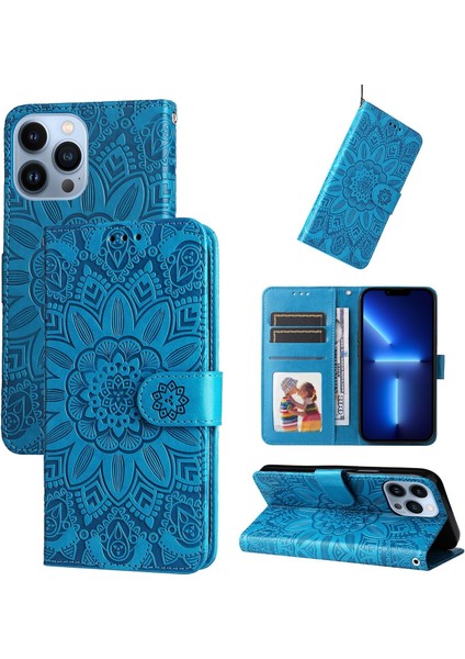 iPhone 13 Pro Max ile Uyumlu Sunflower Kabartmalı Pu Deri Cüzdan Kılıf Kart Yuvaları ve Kickstand ile Çevirmeli Koruyucu Telefon Kapağı (Yurt Dışından)