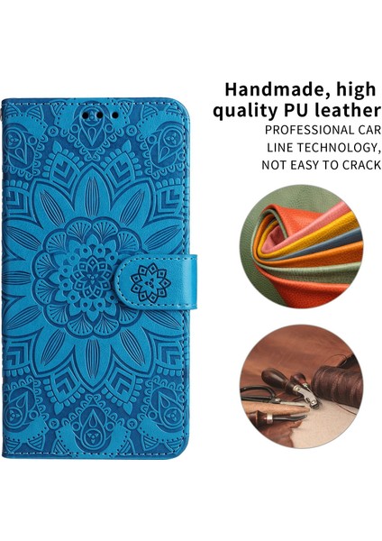 iPhone 13 Pro Max ile Uyumlu Sunflower Kabartmalı Pu Deri Cüzdan Kılıf Kart Yuvaları ve Kickstand ile Çevirmeli Koruyucu Telefon Kapağı (Yurt Dışından)
