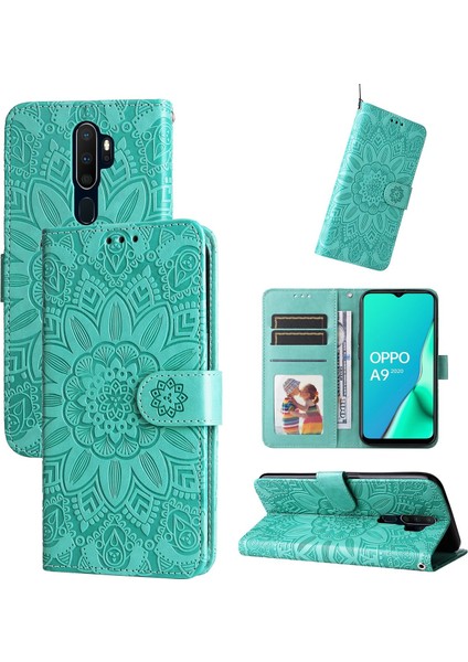 Yihang Boutique Oppo A9 2020/A5 2020 ile Uyumlu Sunflower Kabartmalı Pu Deri Cüzdan Kılıf Kart Yuvaları ve Kickstand ile Çevirmeli Koruyucu Telefon Kapağı (Yurt Dışından)