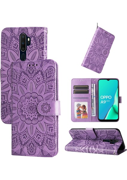 Yihang Boutique Oppo A9 2020/A5 2020 ile Uyumlu Sunflower Kabartmalı Pu Deri Cüzdan Kılıf Kart Yuvaları ve Kickstand ile Çevirmeli Koruyucu Telefon Kapağı (Yurt Dışından)