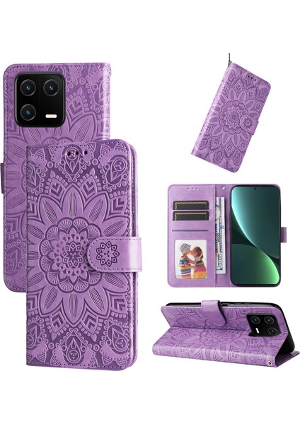 Xiaomi 13 ile Uyumlu Sunflower Kabartmalı Pu Deri Cüzdan Kılıf Kart Yuvaları ve Kickstand ile Çevirmeli Koruyucu Telefon Kapağı (Yurt Dışından)