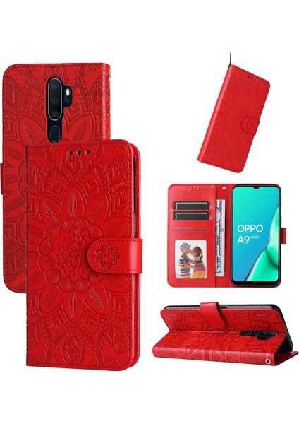 Yihang Boutique Oppo A9 2020/A5 2020 ile Uyumlu Sunflower Kabartmalı Pu Deri Cüzdan Kılıf Kart Yuvaları ve Kickstand ile Çevirmeli Koruyucu Telefon Kapağı (Yurt Dışından)