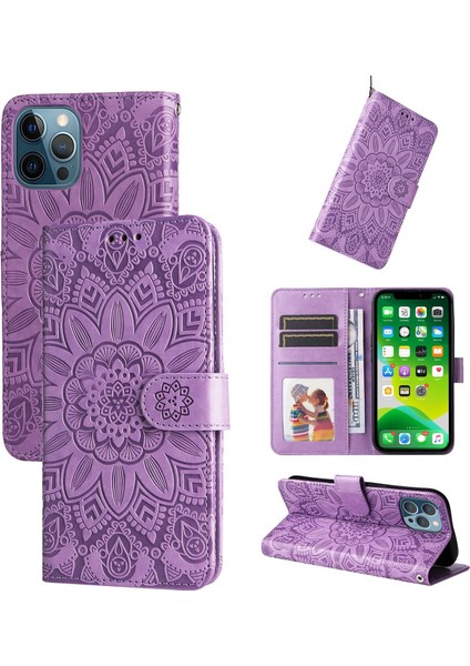 iPhone 13 Mini ile Uyumlu Sunflower Kabartmalı Pu Deri Cüzdan Kılıf Kart Yuvaları ve Kickstand ile Çevirmeli Koruyucu Telefon Kapağı (Yurt Dışından)