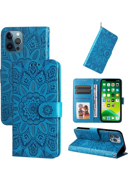 iPhone 13 Mini ile Uyumlu Sunflower Kabartmalı Pu Deri Cüzdan Kılıf Kart Yuvaları ve Kickstand ile Çevirmeli Koruyucu Telefon Kapağı (Yurt Dışından)