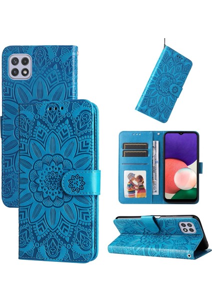 Samsung Galaxy A22 5g ile Uyumlu Sunflower Kabartmalı Pu Deri Cüzdan Kılıf Kart Yuvaları ve Kickstand ile Çevirmeli Koruyucu Telefon Kapağı (Yurt Dışından)