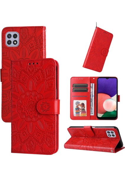 Samsung Galaxy A22 5g ile Uyumlu Sunflower Kabartmalı Pu Deri Cüzdan Kılıf Kart Yuvaları ve Kickstand ile Çevirmeli Koruyucu Telefon Kapağı (Yurt Dışından)