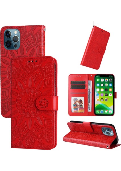 iPhone 13 Mini ile Uyumlu Sunflower Kabartmalı Pu Deri Cüzdan Kılıf Kart Yuvaları ve Kickstand ile Çevirmeli Koruyucu Telefon Kapağı (Yurt Dışından)