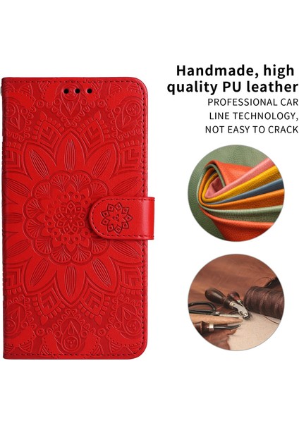 iPhone 13 Mini ile Uyumlu Sunflower Kabartmalı Pu Deri Cüzdan Kılıf Kart Yuvaları ve Kickstand ile Çevirmeli Koruyucu Telefon Kapağı (Yurt Dışından)