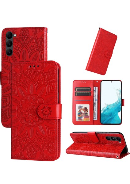 Samsung Galaxy S23 Plus ile Uyumlu Sunflower Kabartmalı Pu Deri Cüzdan Kılıf Kart Yuvaları ve Kickstand ile Çevirmeli Koruyucu Telefon Kapağı (Yurt Dışından)