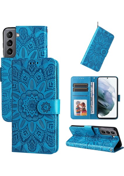 Samsung Galaxy S21 ile Uyumlu Sunflower Kabartmalı Pu Deri Cüzdan Kılıf Kart Yuvaları ve Kickstand ile Çevirmeli Koruyucu Telefon Kapağı (Yurt Dışından)