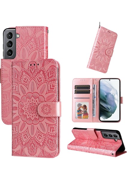 Samsung Galaxy S21 ile Uyumlu Sunflower Kabartmalı Pu Deri Cüzdan Kılıf Kart Yuvaları ve Kickstand ile Çevirmeli Koruyucu Telefon Kapağı (Yurt Dışından)