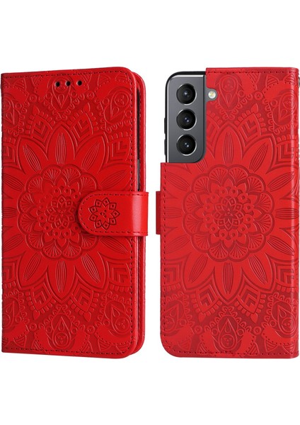 Samsung Galaxy S21 ile Uyumlu Sunflower Kabartmalı Pu Deri Cüzdan Kılıf Kart Yuvaları ve Kickstand ile Çevirmeli Koruyucu Telefon Kapağı (Yurt Dışından)