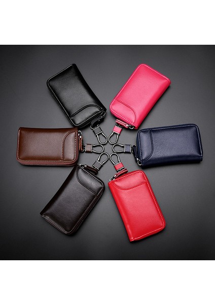 Hakiki Deri Araba Anahtarı Tutucu Kart Sahibi Erkek Çok Fonksiyonlu Anahtarlık Moda Kadın Anahtar Çantası (Yurt Dışından)
