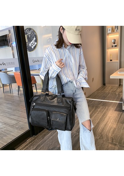 Yeni Omuzdan Askili Çanta Pu Çanta Erkek Çantası Omuz Crossbody Çanta 15.6 Büyük Kapasiteli Bilgisayar Seyahat Çantası (Yurt Dışından) indirimleri