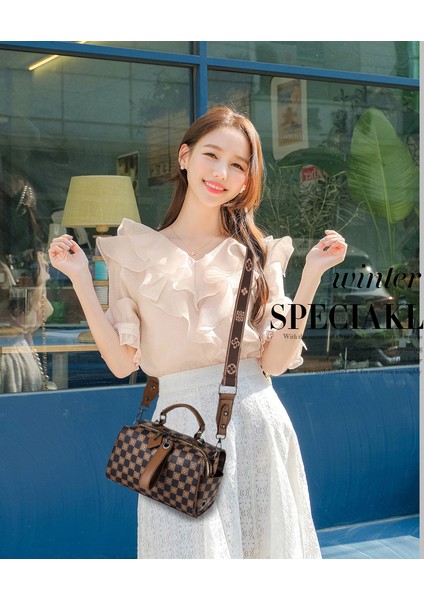 Çok Yönlü Boston Dama Tahtası Büyük Kapasiteli Çanta Çanta Yastık Çanta Omuz Çantası (Yurt Dışından) modelleri