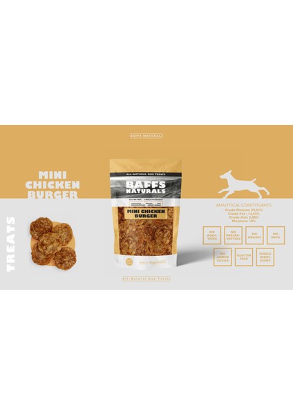 Baffs Natural Tavuk Mini Burger %100 Doğal Köpek Ödül Maması 100 gr