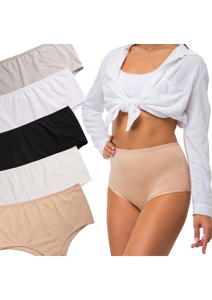 Pamuklu Battal Büyük Beden Kadın Slip Külot Bato 5 Li Set Paket Likralı Yüksek Bel Geniş Kenarlı