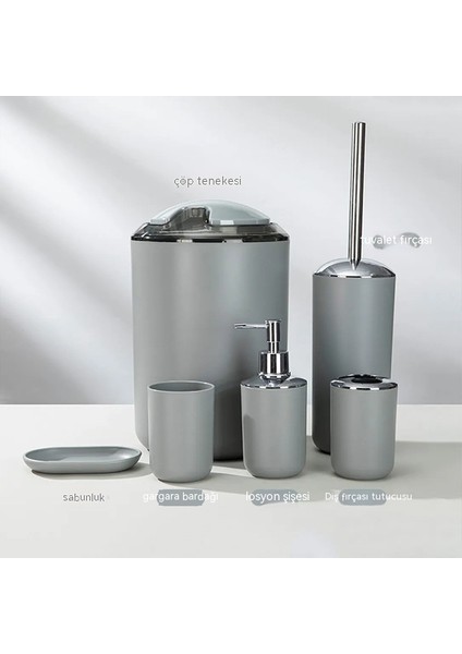 Altı Parçalı Banyo Yıkama Seti, Banyo Saklama Seti, Çöp Kutusu, Sabunluk, Diş Fırçası Tutucusu, Tuvalet Fırçası (Yurt Dışından) modelleri