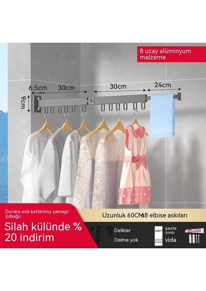 Deliksiz Elbise Kurutma Çubuğu Elbise Kurutma Rafı Uzay Alüminyum Gizli Duvara Monte Katlanır Banyo Balkon Geri Çekilebilir Asılı Elbise (Yurt Dışından) fırsatları