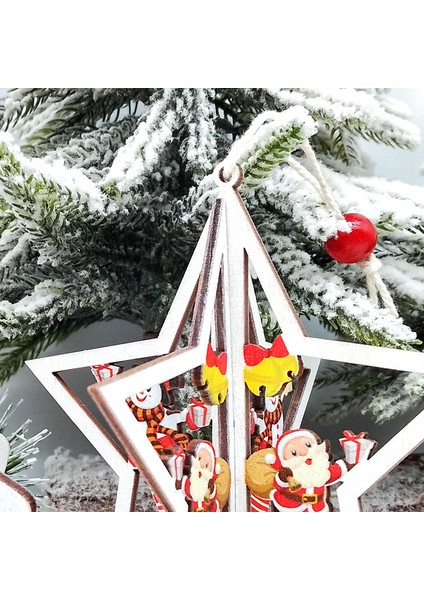 Noel Üç Boyutlu Beş Yıldızlı Kolye, Lazer Delikli Ahşap Kombinasyonu Dekoratif Malzemeler (Yurt Dışından)
