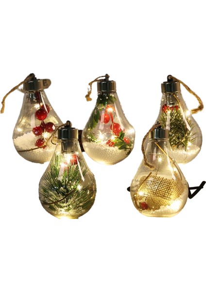 Yeni Noel Dekorasyonu Simülasyon Ampul Noel Ağacı Süsleme Kolye LED Şeffaf Noel Topu Beş Parçalı Set (Yurt Dışından)