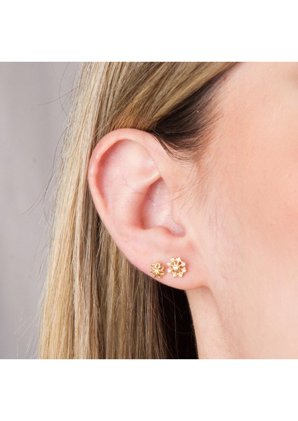 14 Ayar Taşlı Kar Tanesi Altın Küpe modelleri