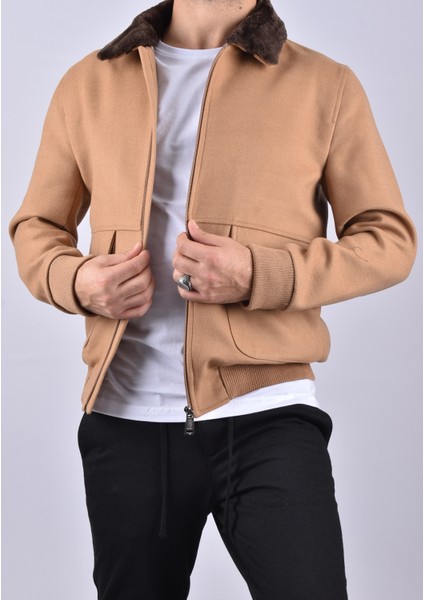 71128 Yaka Kürklü Mont/camel/xl modelleri