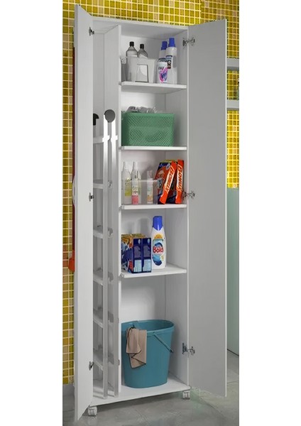 Aden Home Beyaz Banyo Dolabı, Banyo Düzenleyici, Çamaşır Makinesi Boy Dolabı, %100 Mdf, MBNY08