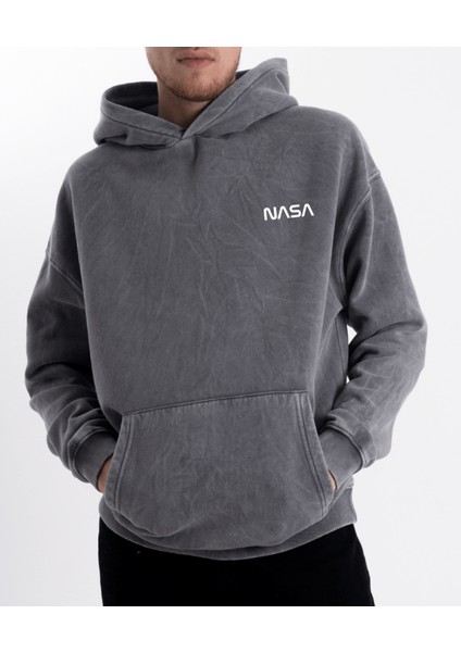 Unisex Oversize Eskitme Nasa Kapüşonlu Sweatshirt