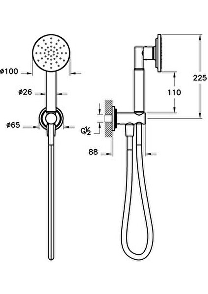 Vitra Origin A45795 Classic 1f El Duşu Takımı, Krom