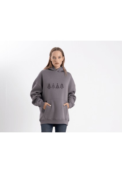 Unisex Oversize Ho Ho On Kapüşonlu Sweatshirt