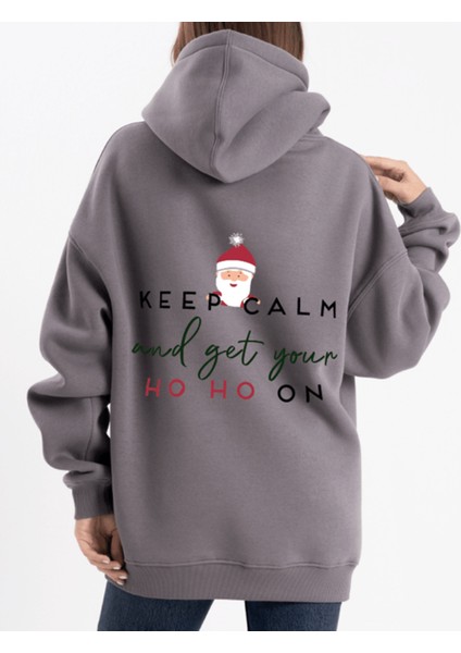 Unisex Oversize Ho Ho On Kapüşonlu Sweatshirt