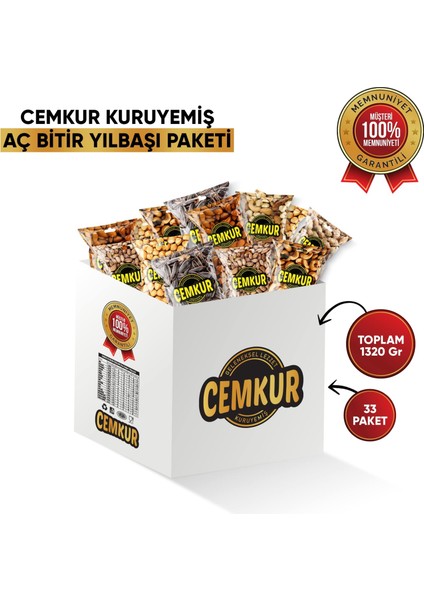 Cemkur Kuruyemiş Aç Bitir Yılbaşı Paketi Karışık Kuruyemiş - 33 Paket 1320GR