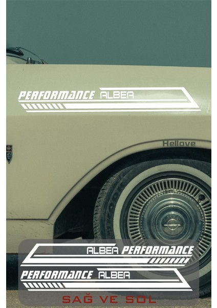 Fiat Albea Yan Şerit Performance Oto Araba Sticker Sağ ve Sol Beyaz 55*16 cm