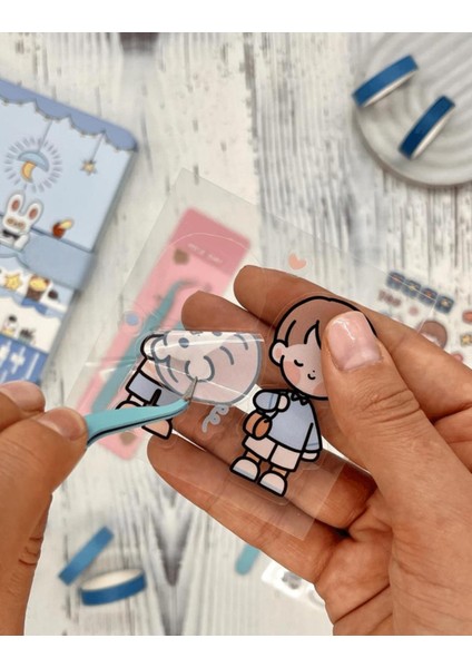 2’li Sticker Cımbızı Seti Düz ve Eğri Uçlu Mavi çıkartma washi Bant Sticker Bullet Journal