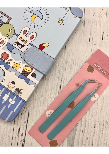 2’li Sticker Cımbızı Seti Düz ve Eğri Uçlu Mavi çıkartma washi Bant Sticker Bullet Journal