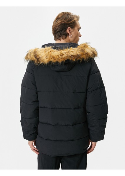 Şişme Mont Kapşonlu Kürk Yaka Detaylı Fermuarlı Cepli fırsatları