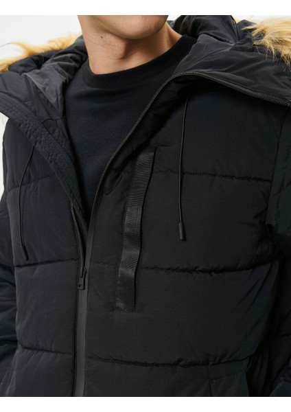 Şişme Mont Kapşonlu Kürk Yaka Detaylı Fermuarlı Cepli indirimleri