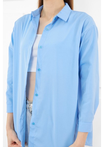 Kadın Oversize Uzun Basic Gömlek