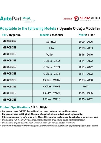 Alpha Auto Part Mercedes E Class W124,W210 Için Için Konnektör 10'lu