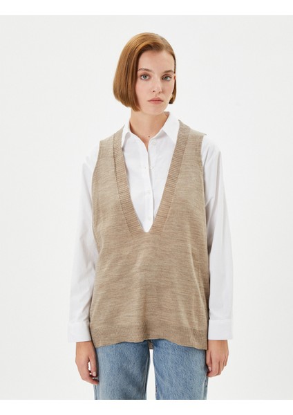 V Yaka Süveter Örgü Ribanalı modelleri