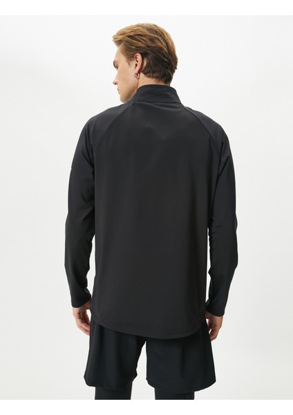 Spor Sweatshirt Yarım Fermuarlı Dik Yaka Slogan Baskılı