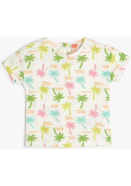 Palmiye Baskılı Tişört Kısa Kollu Pamuklu