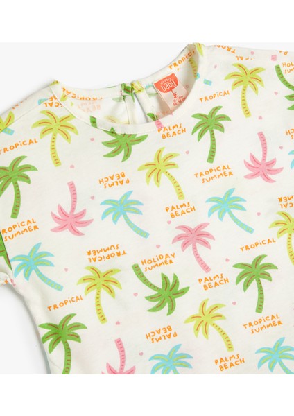 Palmiye Baskılı Tişört Kısa Kollu Pamuklu modelleri