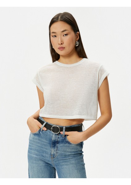 Crop Tişört Kısa Kollu Slim Fit
