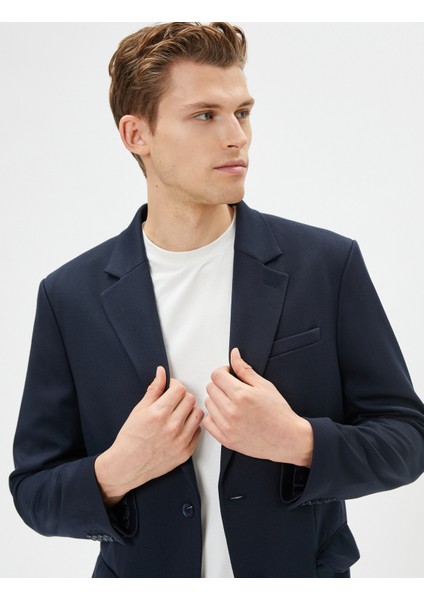 Blazer Ceket Slim Fit Cep Detaylı Düğmeli Mono Yaka