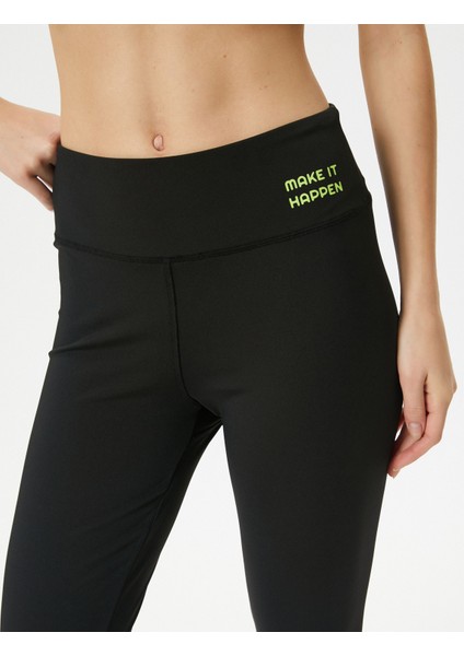 Yüksek Bel Spor Tayt Baskı Detaylı Skinny